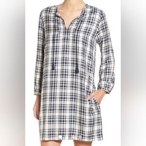 Madewell Plaid Artiste Tunic Dress Blue Plaid Sz.S Pockets